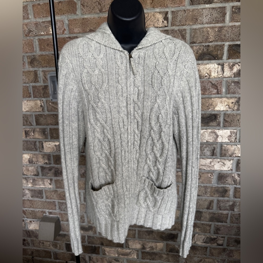 Boden Cable Knit Women's Wool/Angora Hooded Cardigan Sweater Size 14 - Picture 2 of 14